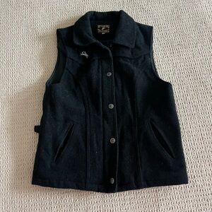 Black Wool Blend Snap-Front Vest
